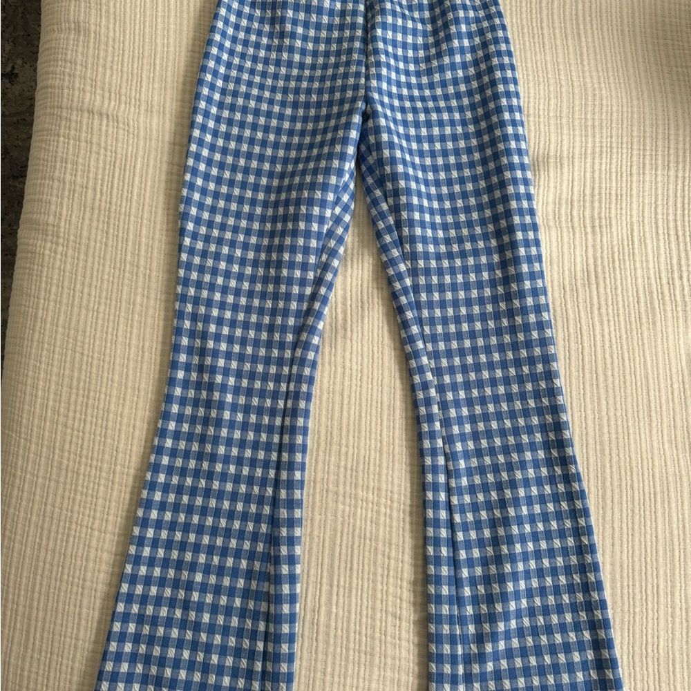 Urban Outfitters Blue and White Gingham Flared Pants